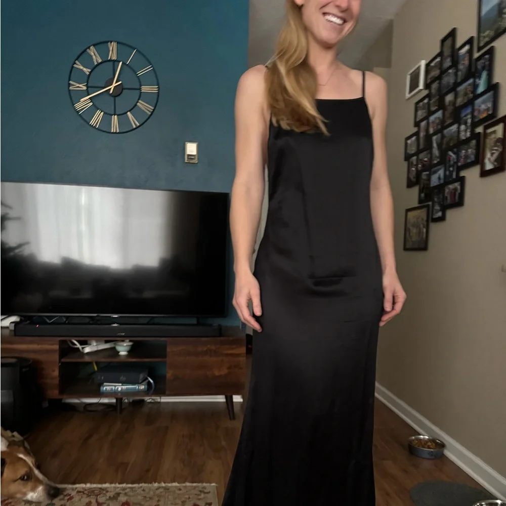 Reformation Black silk slip dress Bias Cut Open Back "Rosie" Gown Cocktail Maxi - Picture 12 of 13